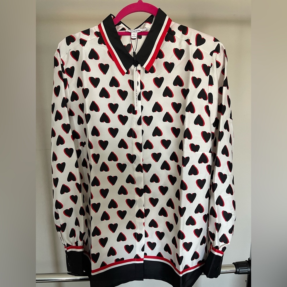 Chico's Black and Red Heart Valentine’s Day Exclusive Blouse